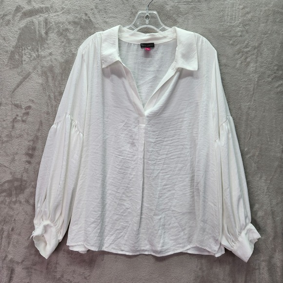 Vince Camuto Tunic Womens Plus 2X White Blouse Collared Long Balloon Sleeve Top - Picture 1 of 5